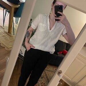 100% Linen J. Crew White Short Sleeve Blouse